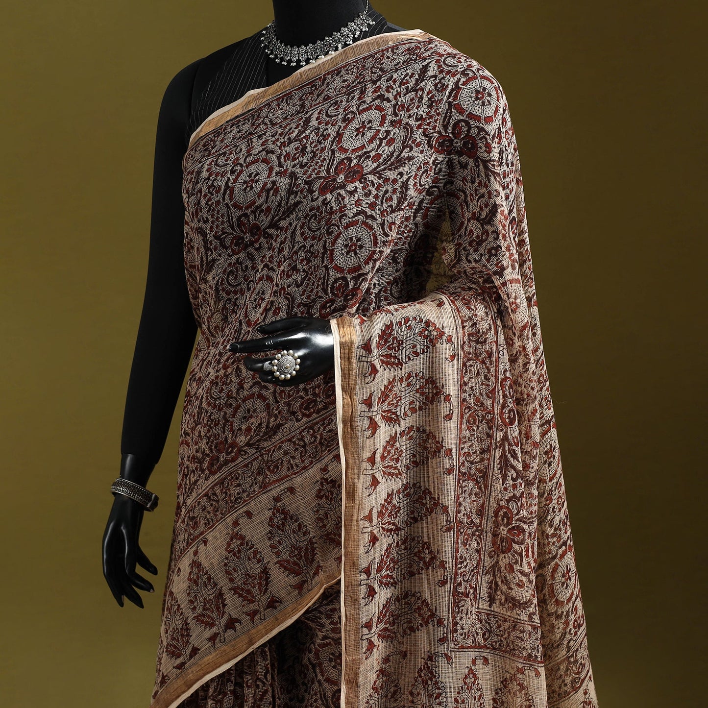 Pedana hand natural dyed kota doria cotton kalamkari saree