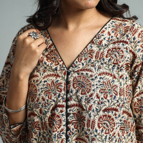 Brown - Pedana Kalamkari Block Printed Cotton Kurta with Palazzo Set