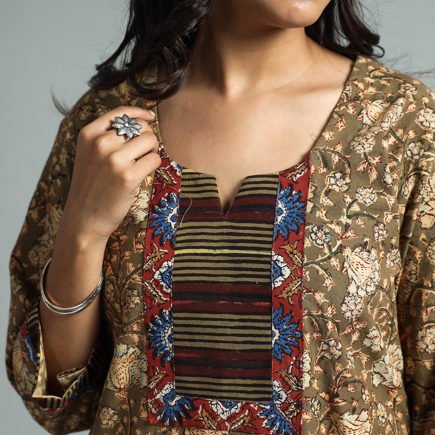 Brown - pedana kalamkari printed cotton kurta with palazzo