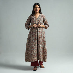 Brown - Pedana Kalamkari Block Printed Cotton Kurta with Palazzo Set