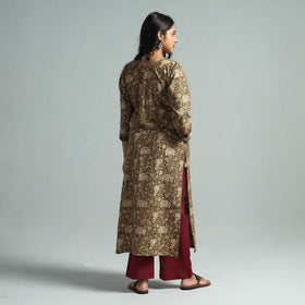 Brown - pedana kalamkari printed cotton kurta with palazzo