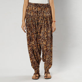 Brown - Pedana Kalamkari Block Printing Cotton Elasticated Salwar