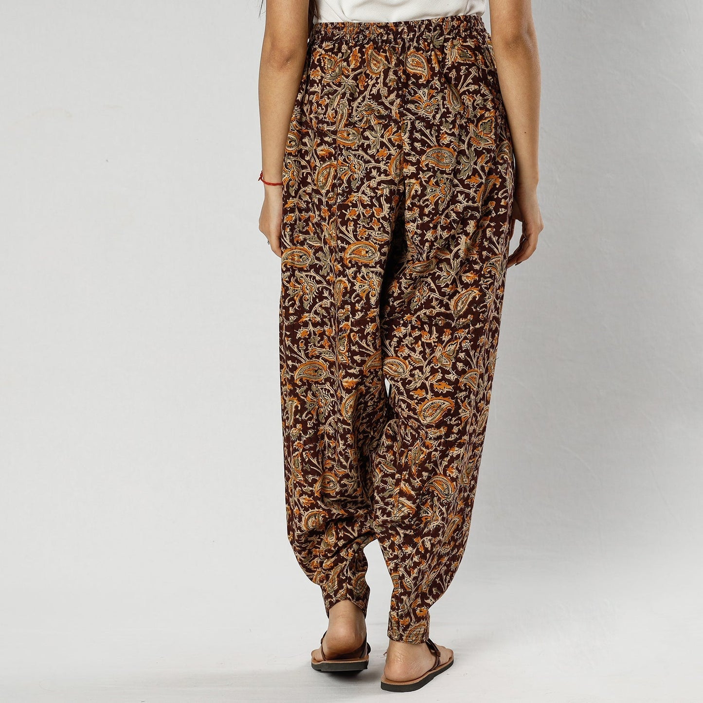 Brown - Pedana Kalamkari Block Printing Cotton Elasticated Salwar