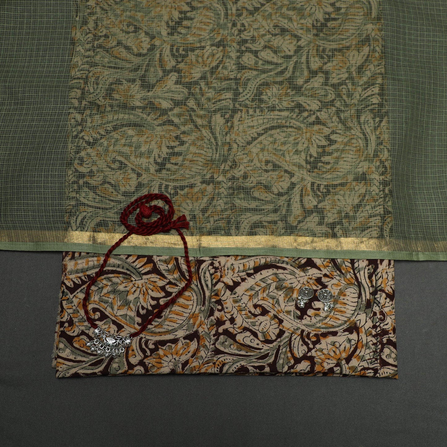 Pedana kalamkari hand block print natural dyed cotton 2pc