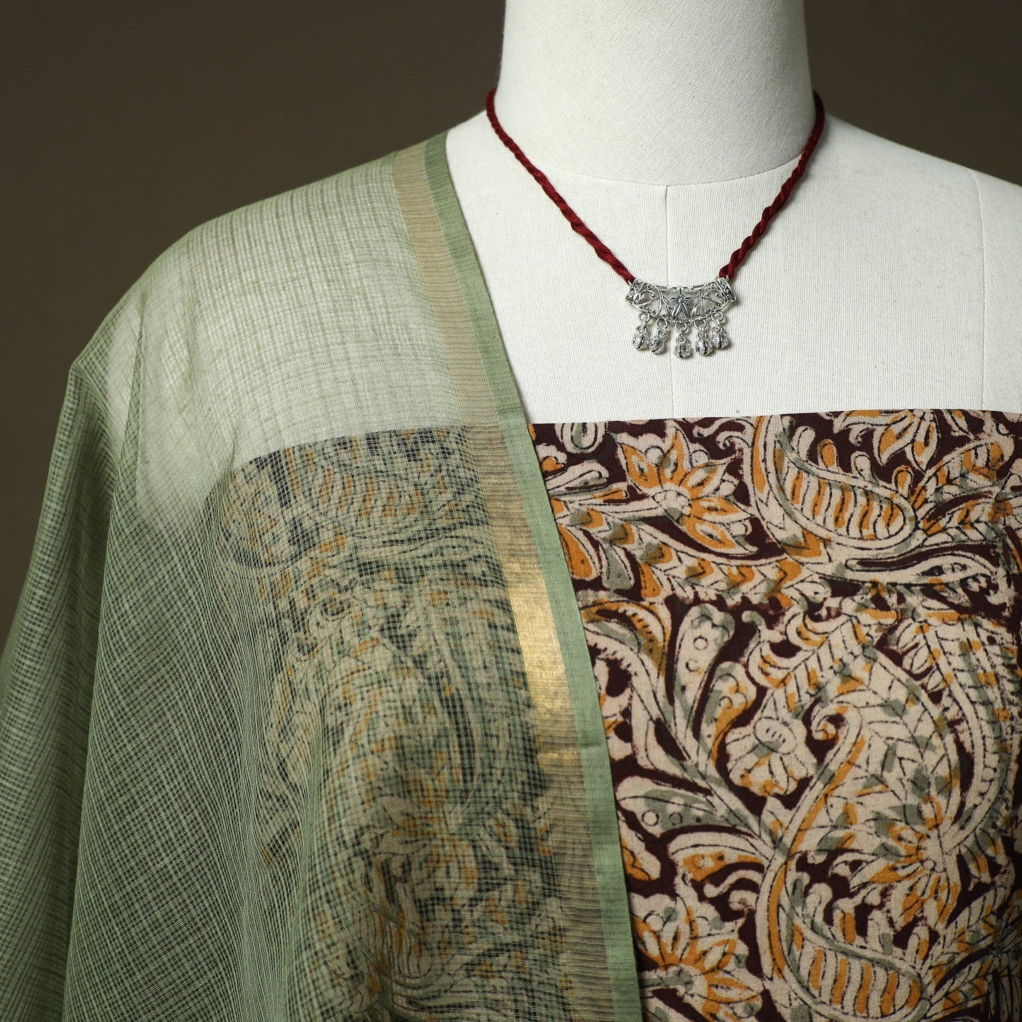 Pedana kalamkari hand block print natural dyed cotton 2pc