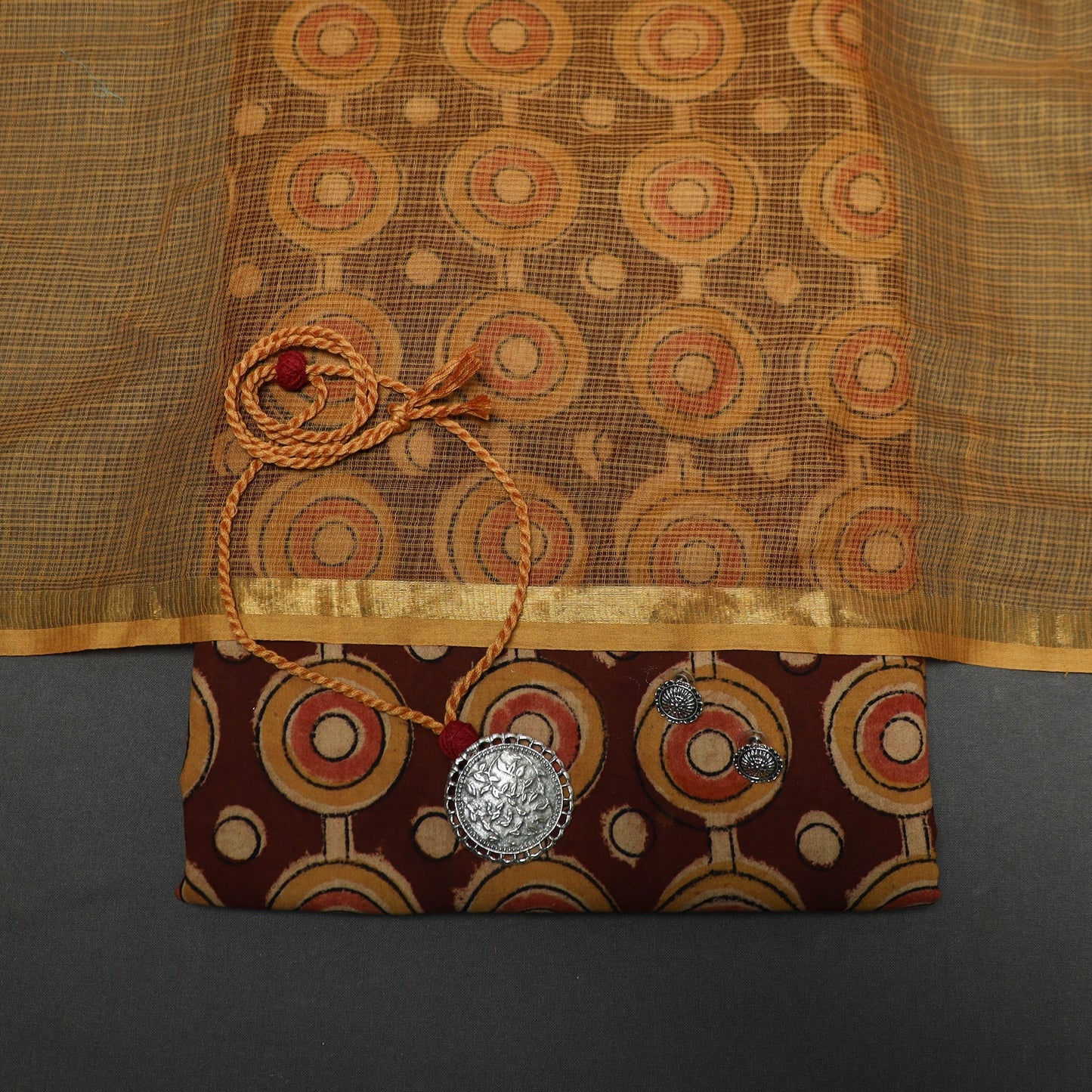 Pedana kalamkari hand block print natural dyed cotton 2pc
