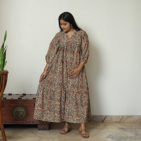  Pedana Kalamkari Block Printed Cotton Flared Gher Dress 06 Online at iTokri.com