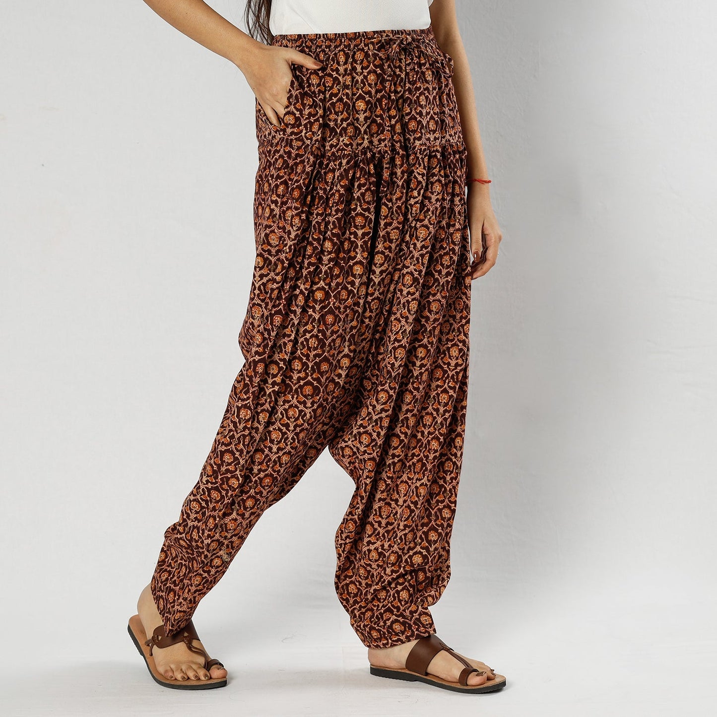 Buy Pedana Kalamkari Block Printing Cotton Elasticated Salwar Online at iTokri.com