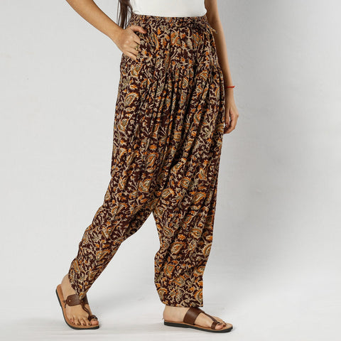 Brown - Pedana Kalamkari Block Printing Cotton Elasticated Salwar