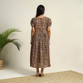 Pedana Block Print Mul Cotton Flared Kalamkari Dress