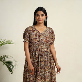 Pedana Block Print Mul Cotton Flared Kalamkari Dress