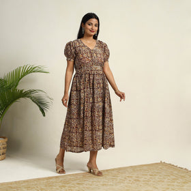 Pedana Block Print Mul Cotton Flared Kalamkari Dress