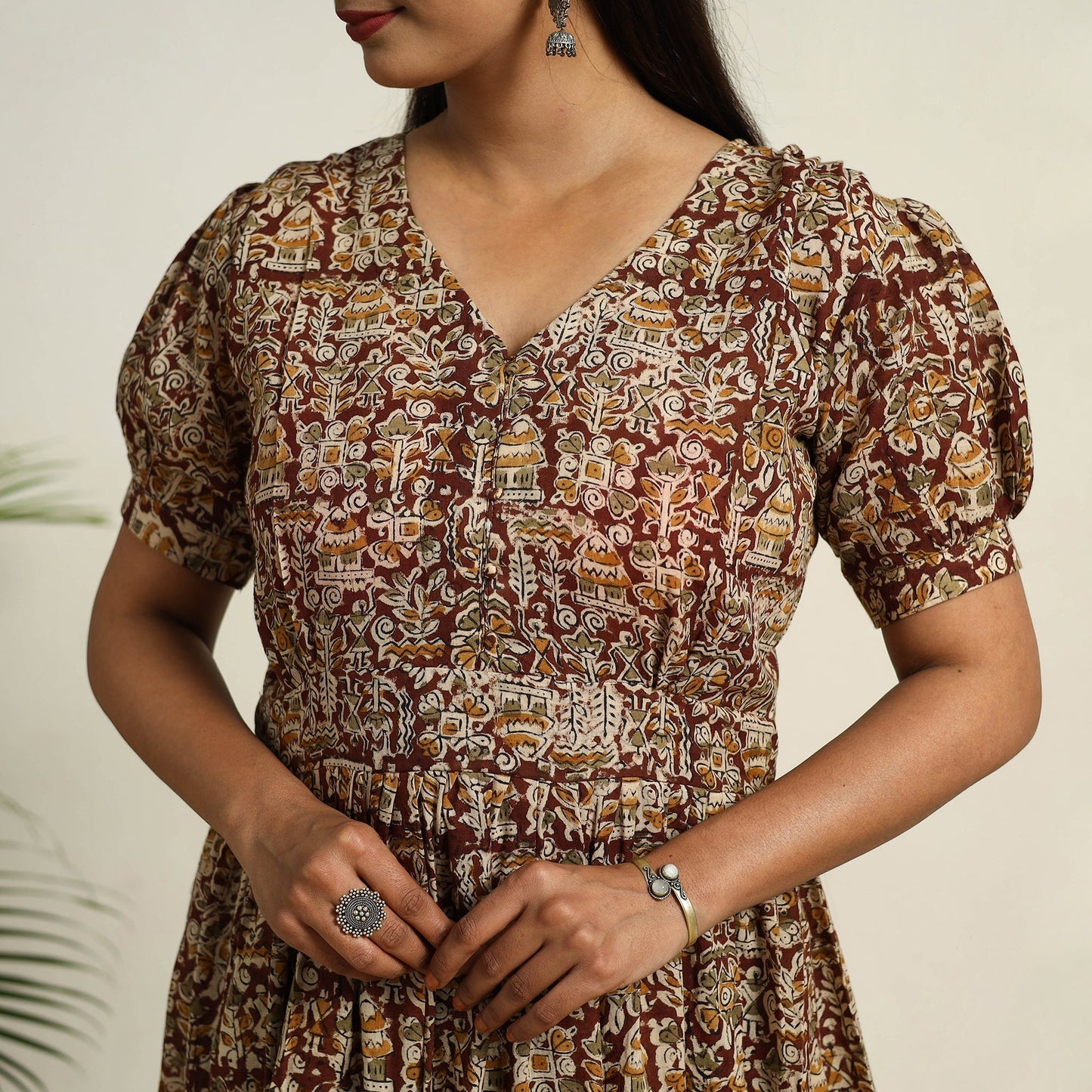 Pedana Block Print Mul Cotton Flared Kalamkari Dress