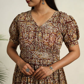 Pedana Block Print Mul Cotton Flared Kalamkari Dress