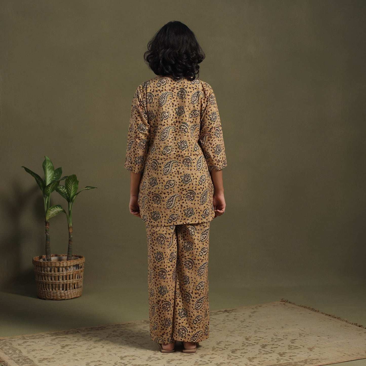 Brown Pedana Natural Dyed Block Print Kalamkari Co-ord Set 