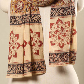 Brown Pedana Block Print Natural Dyed Cotton Kalamkari Stole