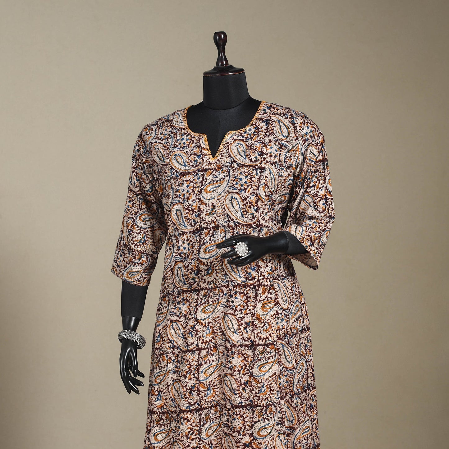 Brown - pedana natural dyed cotton a-line hand embroidery