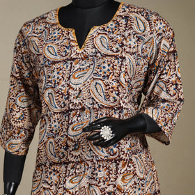 Brown - pedana natural dyed cotton a-line hand embroidery