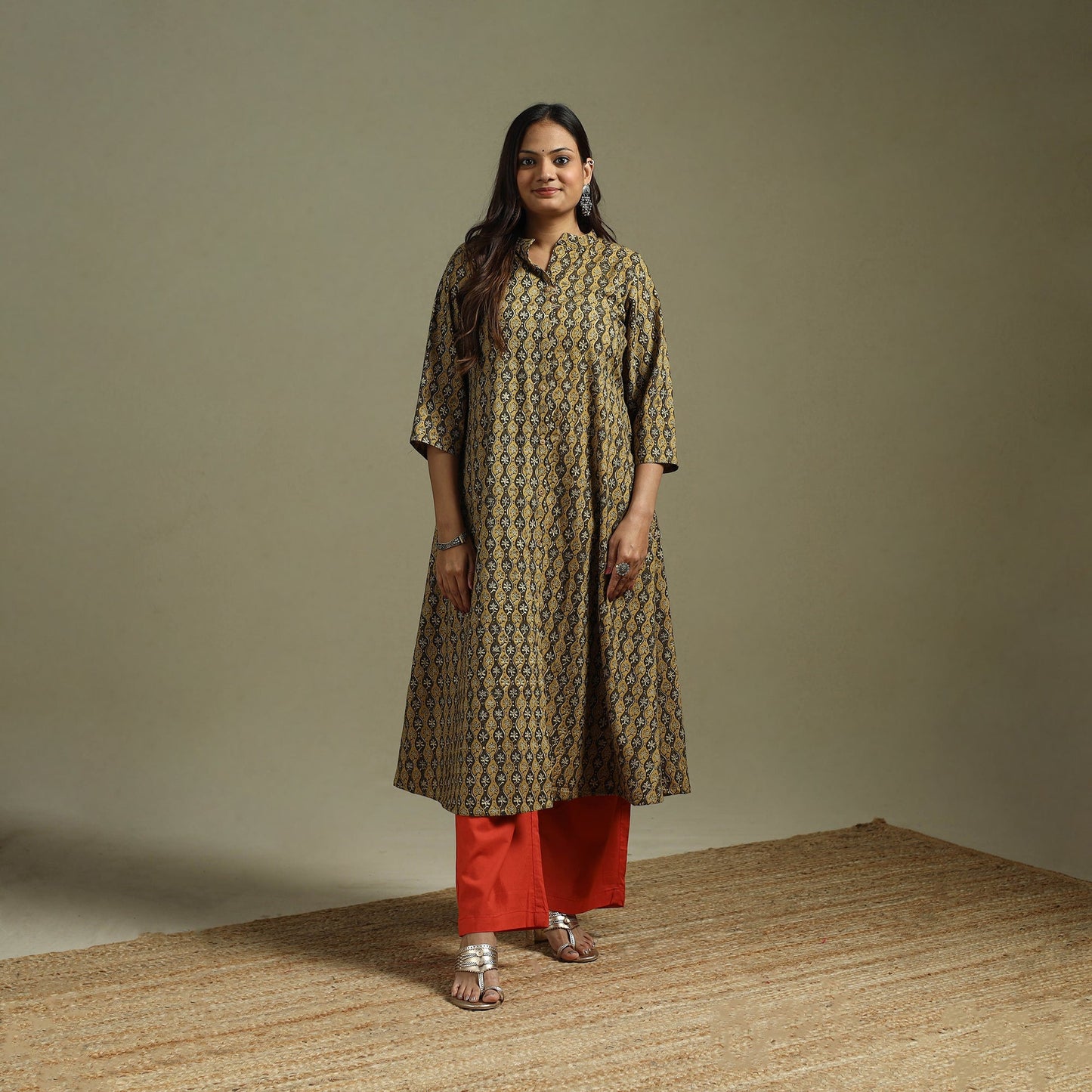 Brown - pedana natural dyed cotton a-line kalamkari kurta