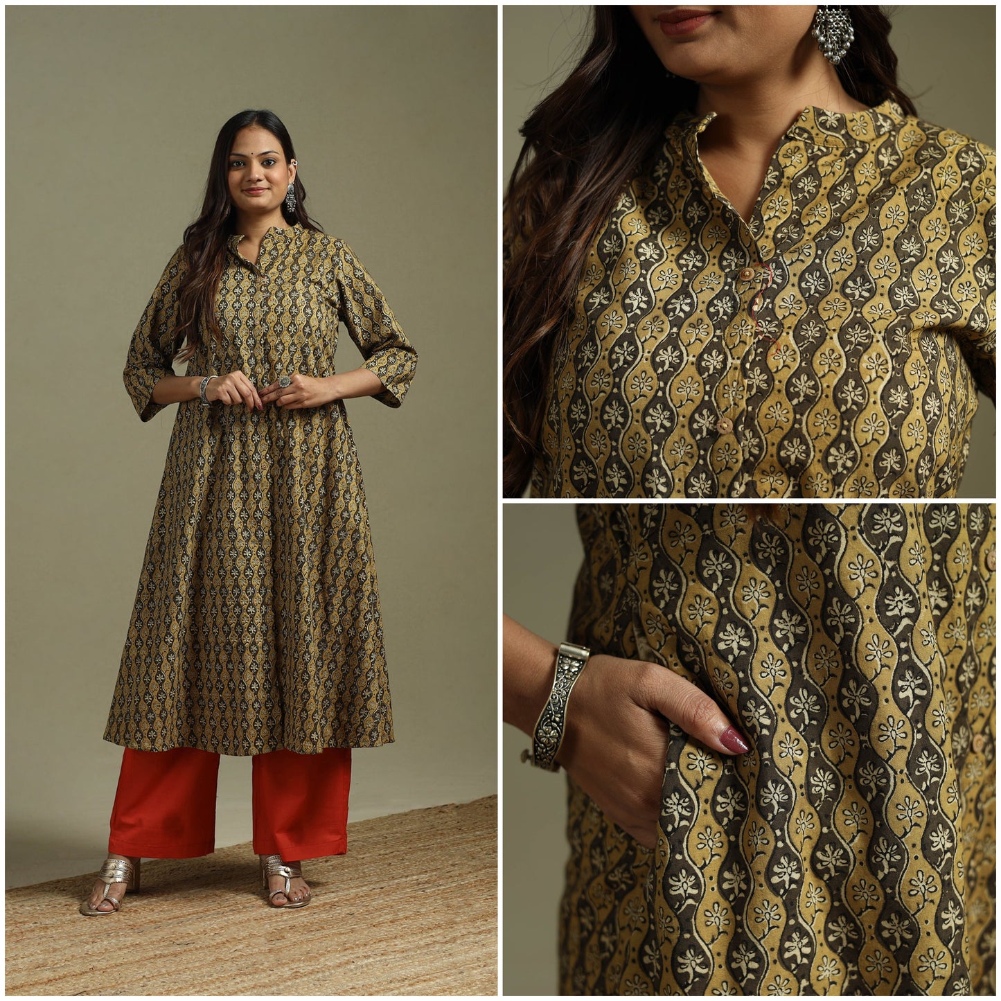 Brown - pedana natural dyed cotton a-line kalamkari kurta
