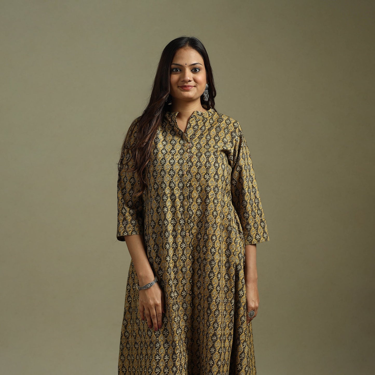 Brown - pedana natural dyed cotton a-line kalamkari kurta