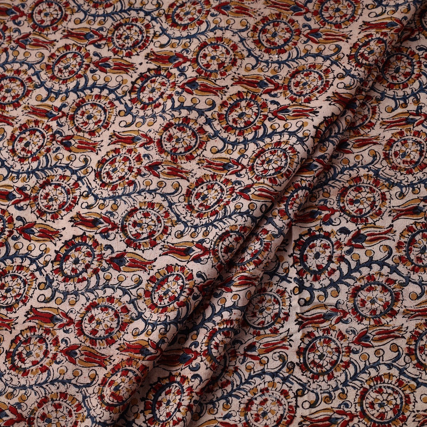 Brown Pedana Block Printed Cotton Kalamkari Fabric