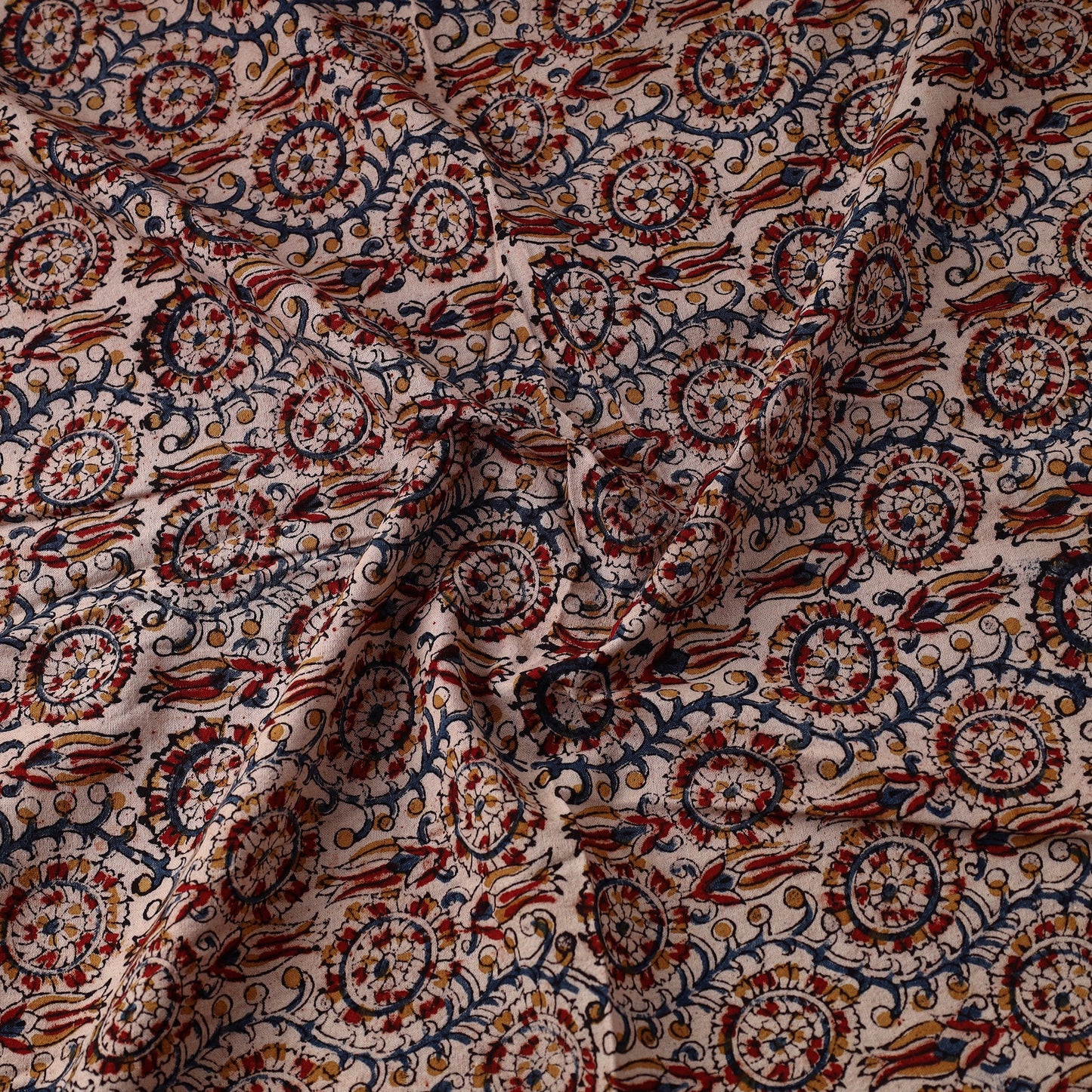 Brown Pedana Block Printed Cotton Kalamkari Fabric