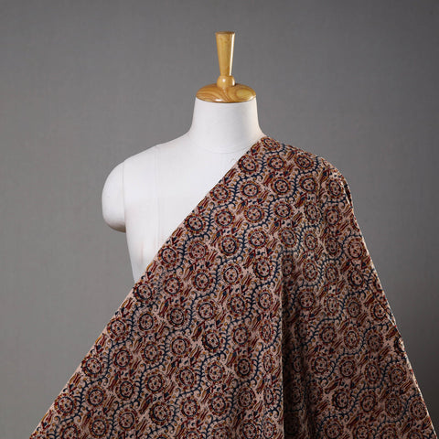 Brown Pedana Block Printed Cotton Kalamkari Fabric