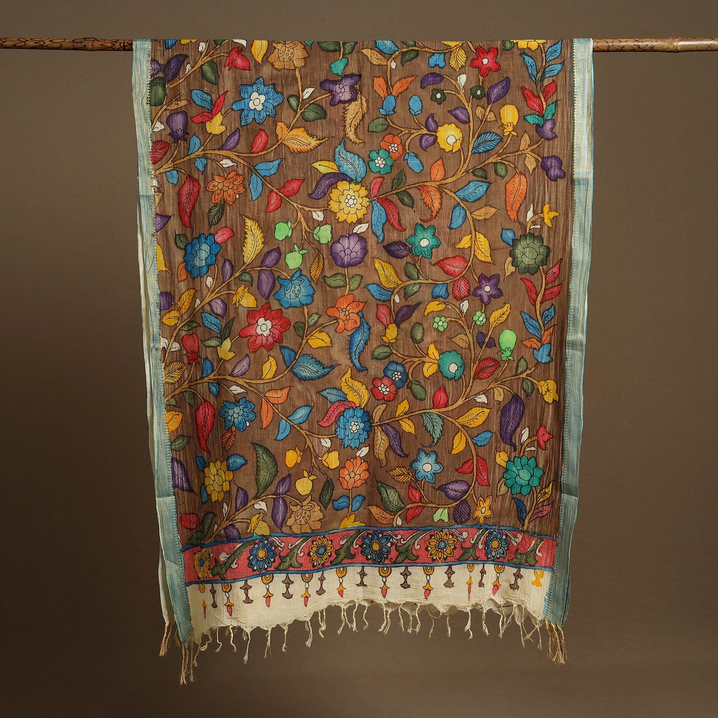 Pen Work Chanderi Silk Handpainted Kalamkari Dupatta