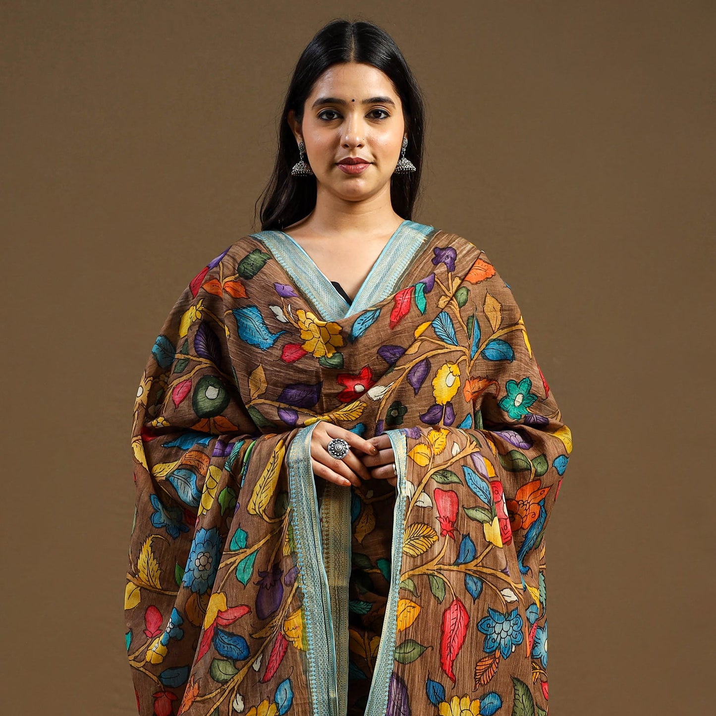 Pen Work Chanderi Silk Handpainted Kalamkari Dupatta