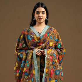 Pen Work Chanderi Silk Handpainted Kalamkari Dupatta