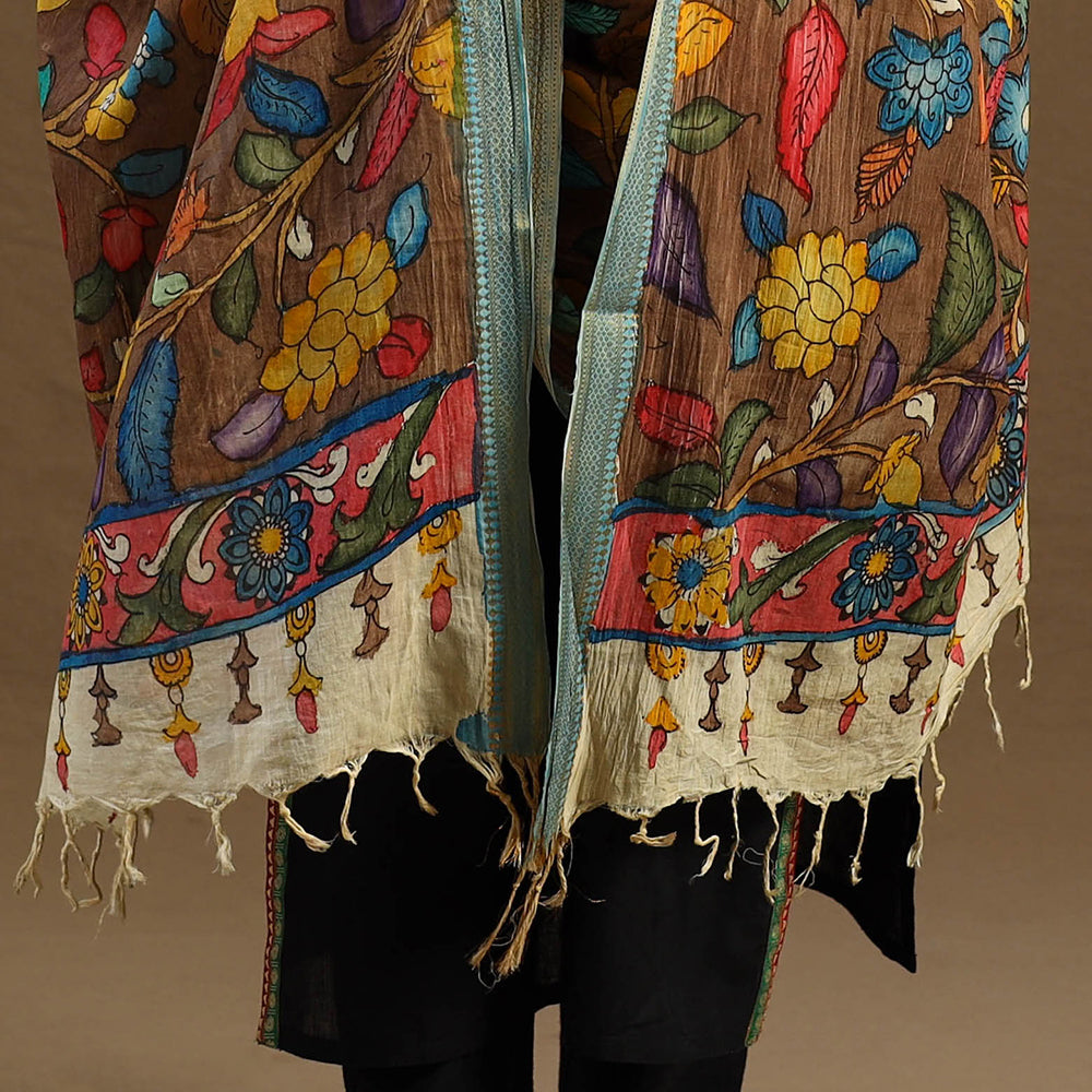 Pen Work Chanderi Silk Handpainted Kalamkari Dupatta