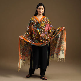 Pen Work Chanderi Silk Handpainted Kalamkari Dupatta
