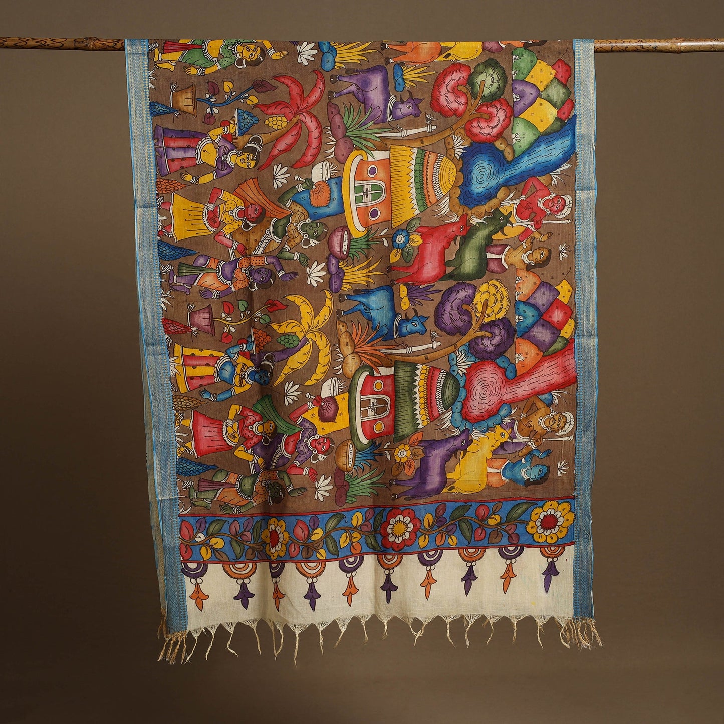 Pen Work Chanderi Silk Handpainted Kalamkari Dupatta