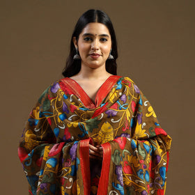 Brown Pen Work Chanderi Silk Handpainted Kalamkari Dupatta