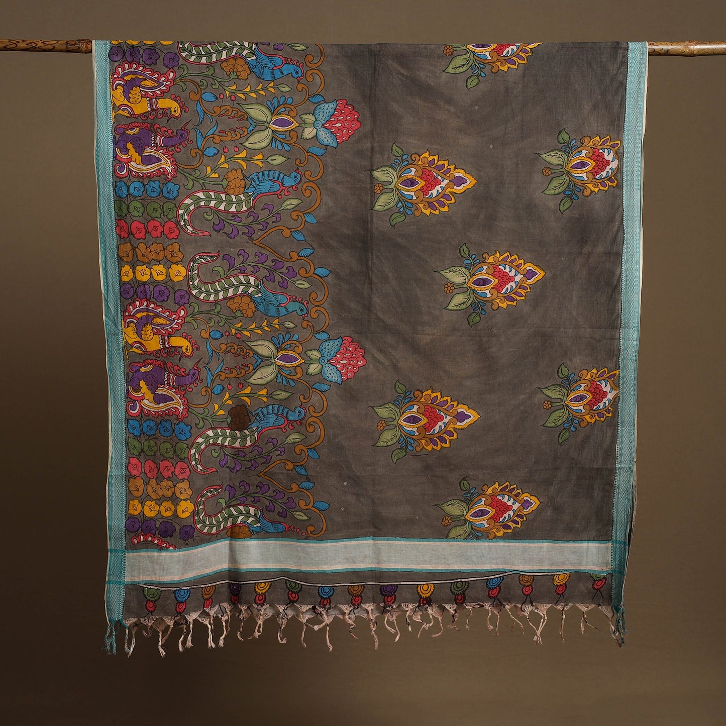 Pen Work Mangalagiri Cotton Handpainted Kalamkari Dupatta