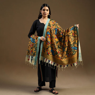 Pen Work Mangalagiri Cotton Handpainted Kalamkari Dupatta