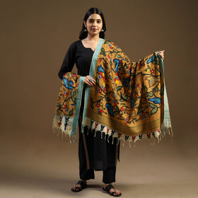 Pen Work Mangalagiri Cotton Handpainted Kalamkari Dupatta