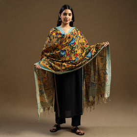 Pen Work Mangalagiri Cotton Handpainted Kalamkari Dupatta