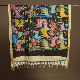 Brown Pen Work Mangalagiri Cotton Handpainted Kalamkari Dupatta