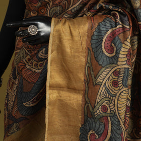 Brown - penwork tussar ghicha silk handspun handpainted