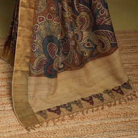 Brown - penwork tussar ghicha silk handspun handpainted