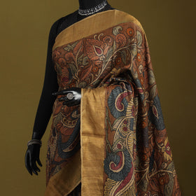 Brown - penwork tussar ghicha silk handspun handpainted