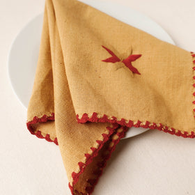 Brown Plain Handloom Phulkari Embroidery Reversible Cotton Napkin