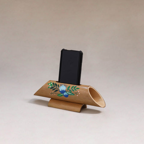 Pichwai handpainted hand carved natural bamboo wood phone