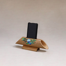 Pichwai handpainted hand carved natural bamboo wood phone