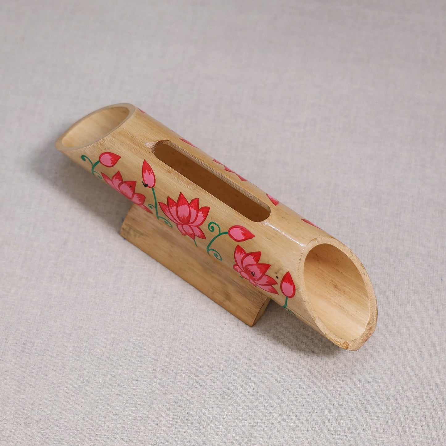 Pichwai handpainted hand carved natural bamboo wood phone