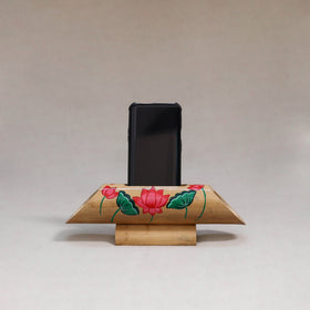 Pichwai handpainted hand carved natural bamboo wood phone