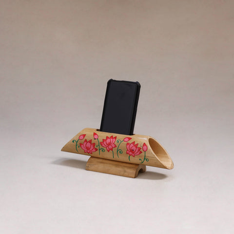 Pichwai handpainted hand carved natural bamboo wood phone