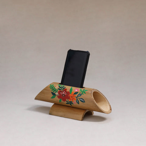 Pichwai handpainted hand carved natural bamboo wood phone
